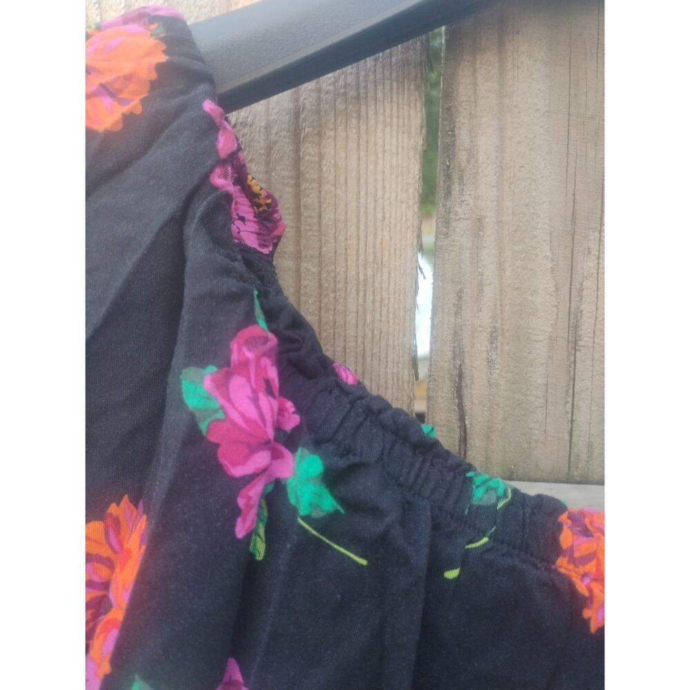 Torrid Black Floral Off The Shoulder Challis Wide Leg Jumpsuit Cottage Size 00 - Picture 10 of 13